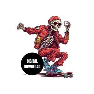 Punk Skateboard Skeleton PNG, Cool Skateboarding Skeleton Sublimation Clipart Instant Download, Digital Download Shirt Design Graphic Art