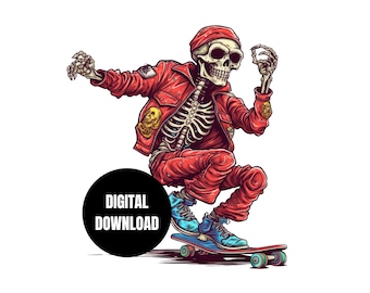Punk Skateboard Skelett PNG, Cool Skateboard Skelett Sublimation Clipart Sofortiger Download, digitaler Download Shirt Design Grafik Kunst