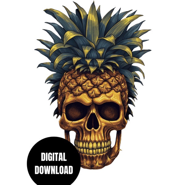 Pineapple Skull PNG, Golden Skull, Skeleton, Tropical Summer, Halloween Party, Instant Download, Digital Download, Shirt Design, Graphic Art