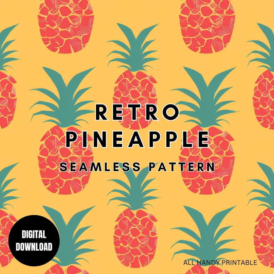 Retro Pineapple Fruit Seamless Pattern JPG, Tropical Cottagecore ...