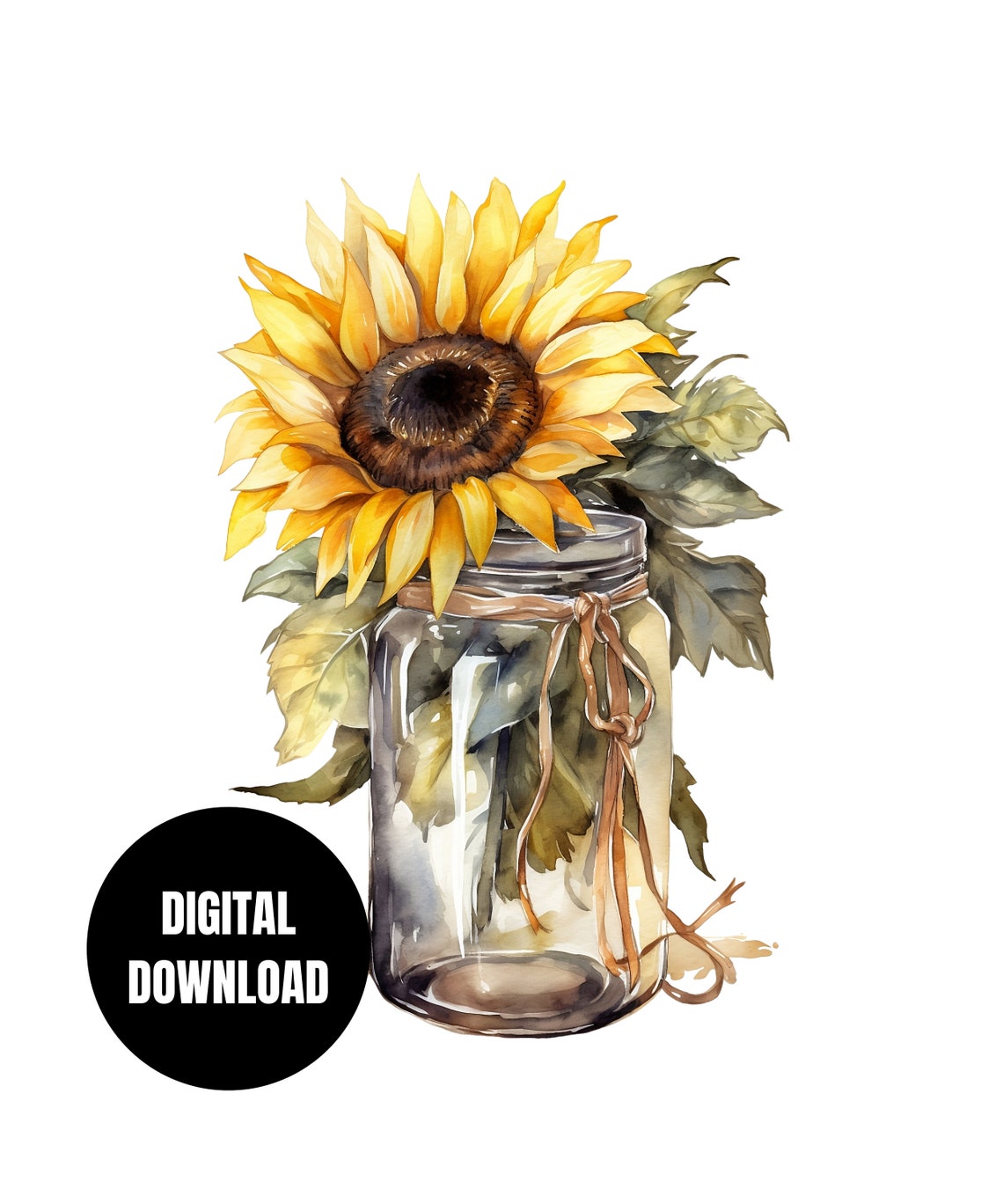 Sunflowers in A Jar Bundle of 4 PNG, Watercolor Rustic Yellow Floral