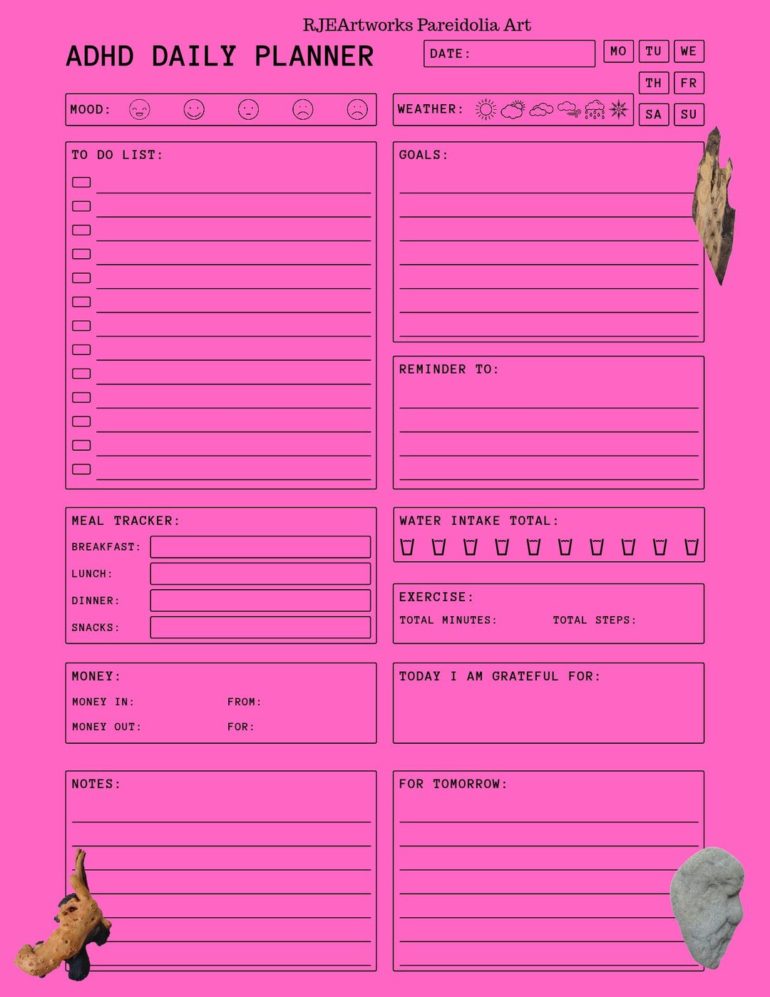 ADHD Daily Pink Planner | Instant Download - Etsy
