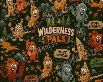Imágenes prediseñadas de cumpleaños de Wilderness Pals: decoración para fiestas de aventuras en el bosque para niños y niñas.