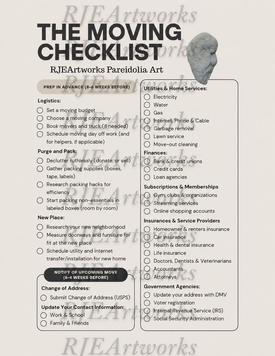 Moving Checklist | Instant Download - Etsy