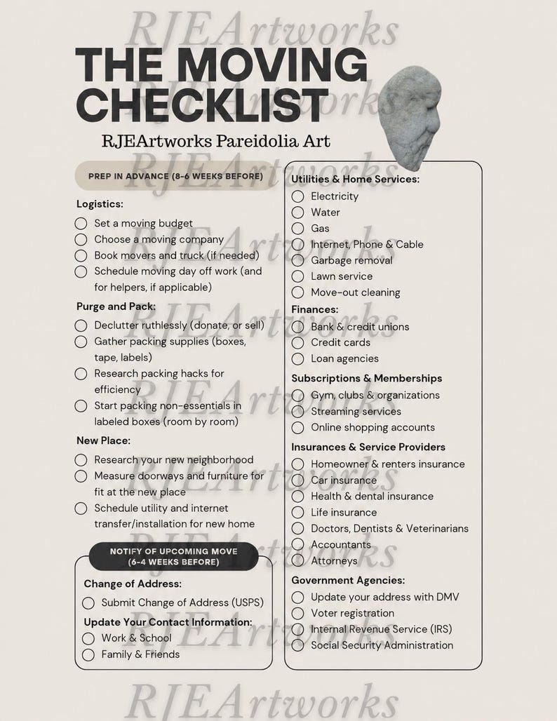 Moving Checklist | Instant Download - Etsy