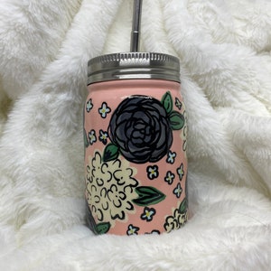 Hand Painted Floral Mason Jar Tumbler
