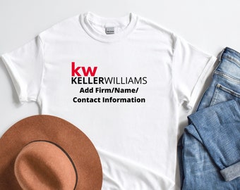 Custom Kw Logo with Your Firm Name, State, or City Unisex T-Shirt, KW Keller Williams Realtor Men's T-Shirt, Real Estate Marketing T-Shirt.