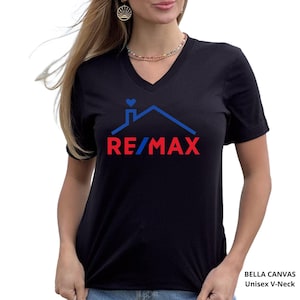 REMAX Logo with Roof & Heart V-Neck Unisex T-Shirt, Real Estate Agent T-Shirt, Realtor Marketing Shirt, Gift for Realtor, Vinyl Design.