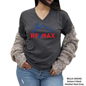 REMAX Logo With Roof & Heart V-neck Unisex T-shirt, Real Estate Agent T ...