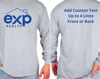 T-shirt à manches longues personnalisable Roofline d'Exp Realty : T-shirt unisexe Gildan, ajout de texte personnalisé.