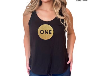 Realty ONE Group Tank Top: Women's Realtor Gold Solid or Glitter Vinyl Design.