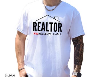 Agent immobilier Keller Williams avec toit : t-shirt unisexe, vêtements immobiliers, design en vinyle.