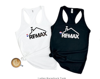 REMAX New Logo with Roof & Heart: Ladies Racerback Tank Top, Realtor Apparel.