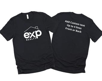 Customizable Realtor T-Shirt: EXP with Roofline, Personalized Text - Bella Canvas.