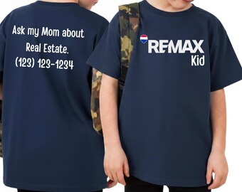 RE/MAX Kid T-Shirt: Customize Name and Phone, Real Estate Marketing Apparel, Vinyl.