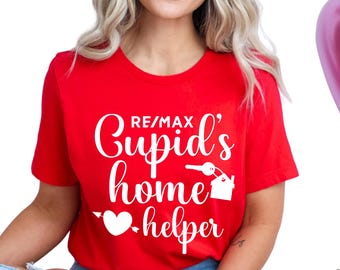 Aide à domicile de Cupidon RE/MAX : t-shirt unisexe en toile Bella, t-shirt Saint-Valentin pour agent immobilier, vinyle.