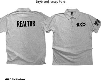 EXP Realty Realtor Polo Shirt, U.S. Flag Sleeve, Dryblend Unisex Apparel, Vinyl.