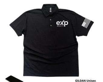 Exp Realty w/ U.S. Flag Dryblend Unisex Jersey Polo, Realtor Marketing Apparel, Vinyl.