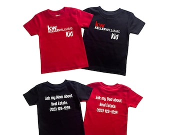T-shirt pour enfant Keller Williams : personnalisation du nom et du téléphone, vêtements de marketing immobilier.