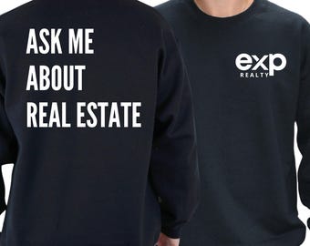 Demandez-moi des informations sur l'immobilier : sweat-shirt ras du cou unisexe Gildan, vêtements marketing pour agents immobiliers.