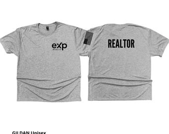 Exp Realty REALTOR w/U.S. Flag Unisex Performance T-Shirt: Gildan Polyester Jersey Shirt, Vinyl.