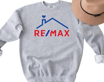 RE/MAX with Roof & Heart Crewneck: Gildan Unisex Sweatshirt, Realtor Marketing Apparel, Vinyl Design.