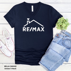 REMAX Logo With Roof & Heart V-neck Unisex T-shirt, Real Estate Agent T ...