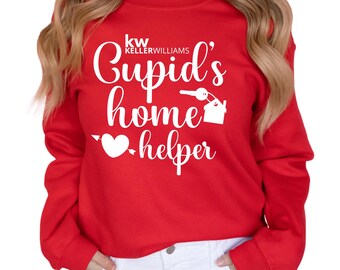 Col ras du cou d'aide à domicile de Kw Cupidon, vêtements de Saint-Valentin pour agent immobilier, sweat-shirt unisexe Gildan, vinyle.