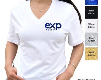 Exp Realty Glitter Logo V-Neck Bella Canvas Unisex Shirt: Realtor Apparel.