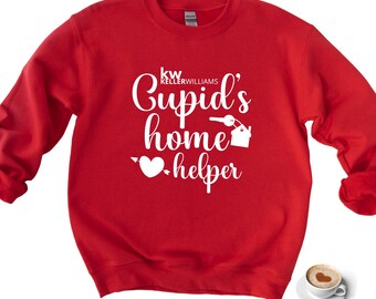Kw Cupid's Home Helper Crewneck, Realtor Valentine's Day Apparel, Gildan Unisex Sweatshirt, Vinyl.