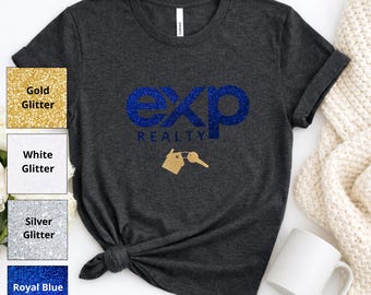 T-shirt à logo pailleté EXP Realty : t-shirt unisexe en toile Bella, vêtements pour agent immobilier.