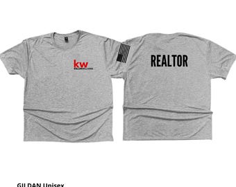 Kw Keller Williams REALTOR w/U.S. Flag Unisex Performance T-Shirt: Gildan Polyester Jersey Shirt, Vinyl.