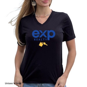 Exp Realty Logo with House Keys V-Neck Unisex T-Shirt, Exp Realtor Marketing T-Shirt, Real Estate V-Neck T-Shirt, Bella Canvas Unisex V-Neck