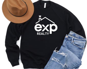 Exp Realty Roof & Heart: Bella Canvas Sponge Fleece Raglan Unisex Sweatshirt, Vinyl Design.