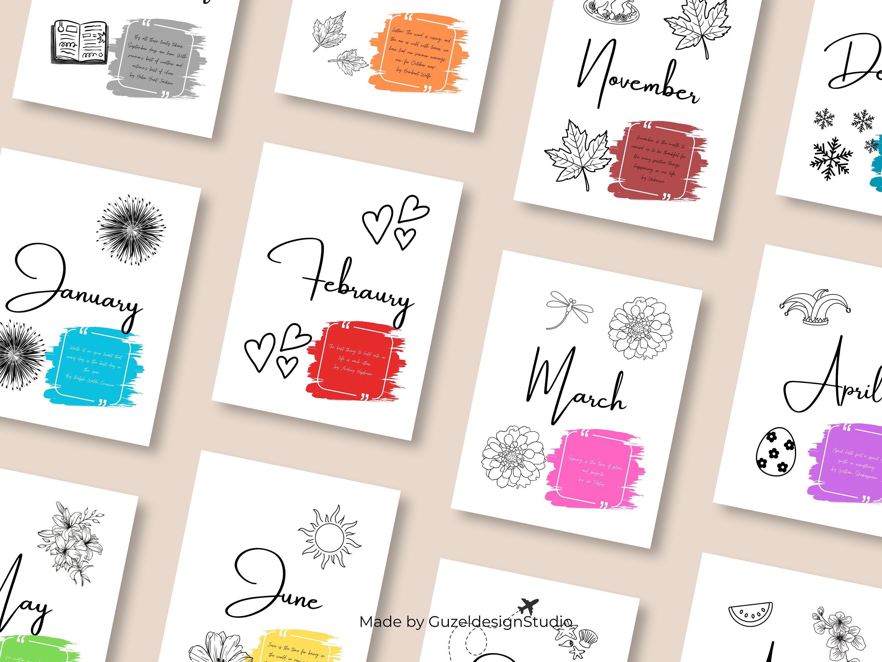 12 Monthly Cover Pages With Quotes A5 Journal Monthly Title Page ...