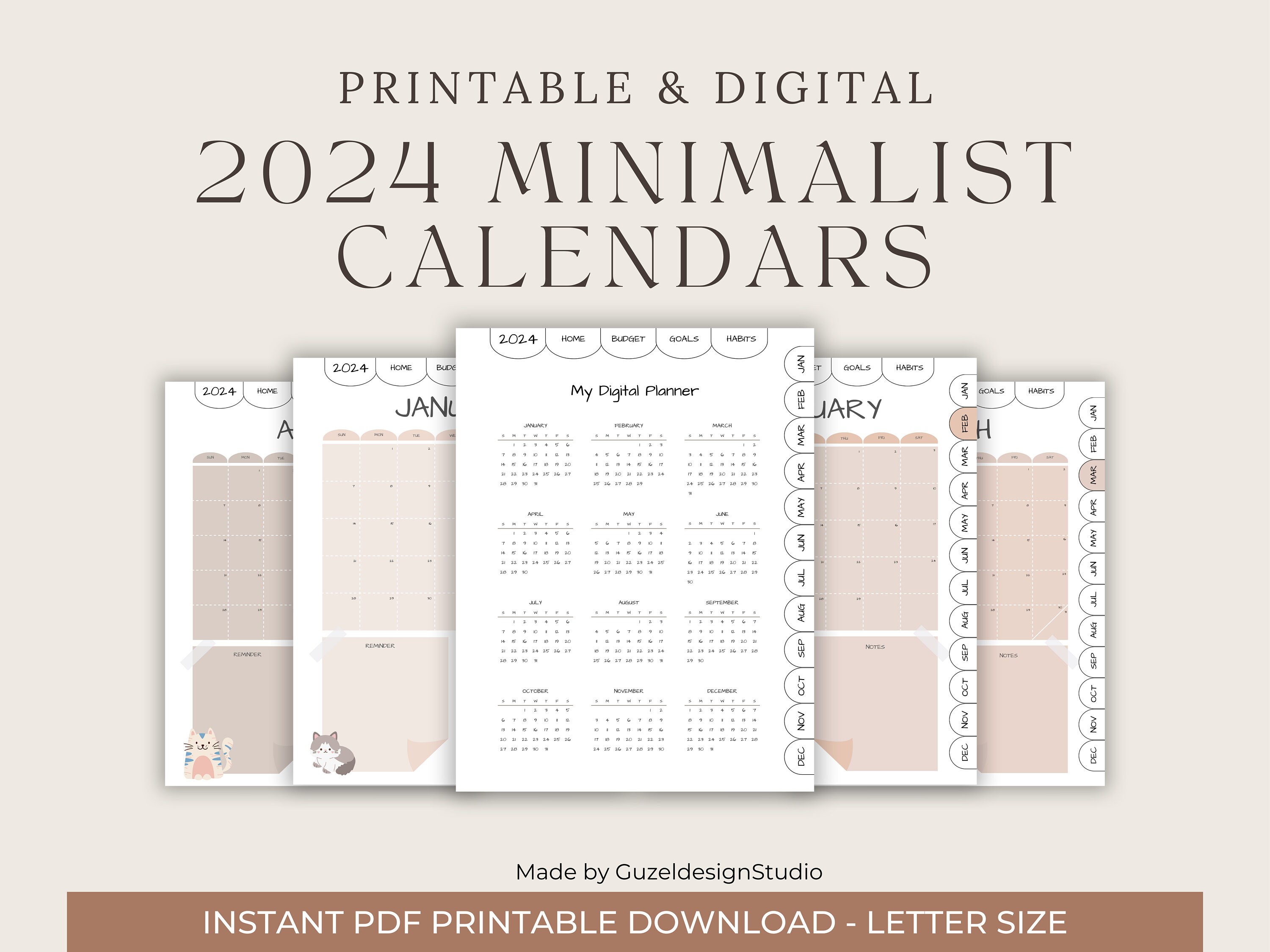 Printable Monthly Calendar Designs A5 Planner ...