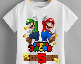 MARIO Personalised birthday t shirt kids boys  Fun Tee T-Shirt Top