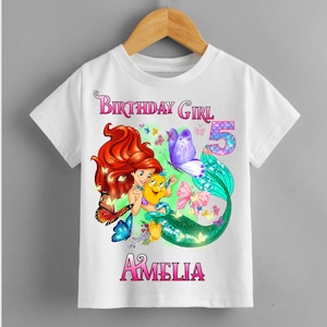 PERSONALISED Little Mermaid birthday t shirt kids girls Fun Tee T-Shirt Top birthday t shirt