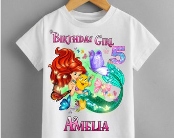 PERSONALISED Little Mermaid birthday t shirt kids girls Fun Tee T-Shirt Top birthday t shirt