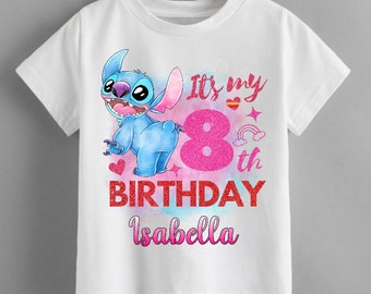 PERSONALISED Stitch (Lilo & Stitch) birthday t shirt kids girls Fun Tee T-Shirt party top