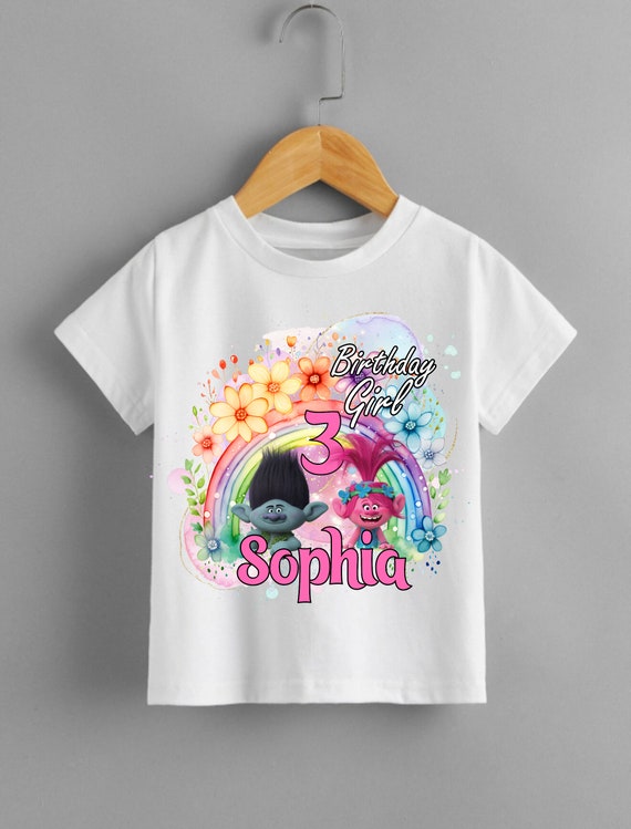 Trolls Personalised birthday t shirt kids girls boys Fun Tee T-Shirt Top