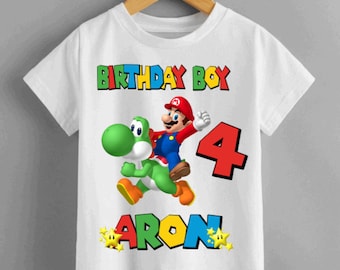 MARIO Personalised birthday t shirt kids boys  Fun Tee T-Shirt Top