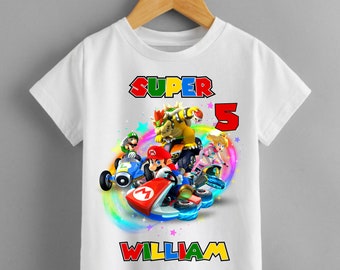 MARIO Personalised birthday t shirt kids boys  Fun Tee T-Shirt Top