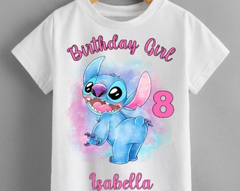 PERSONALISED Stitch (Lilo & Stitch) birthday t shirt kids girls Fun Tee T-Shirt  party top