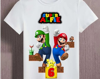 MARIO Personalised birthday t shirt kids boys  Fun Tee T-Shirt Top