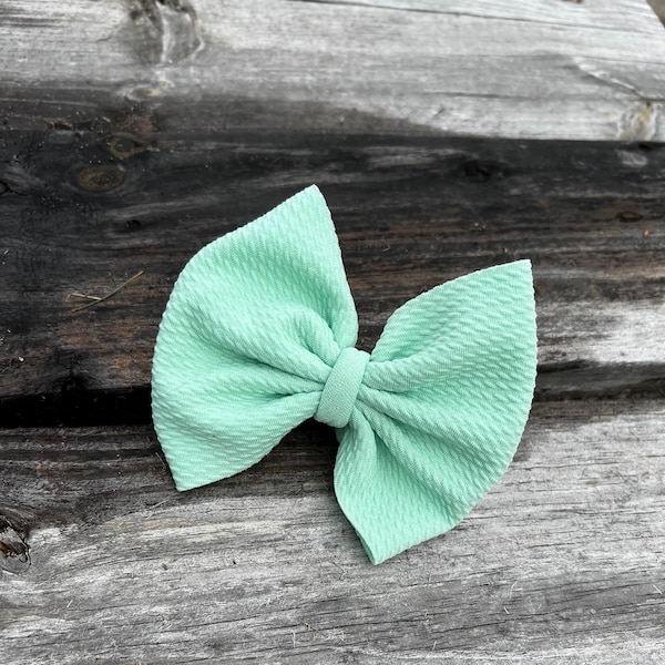 Mint bow on clip or Nylon band | baby bows | toddler bows | solid color bows