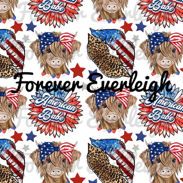Highland cow 4th of July seamless file | seamless 4th of July pattern