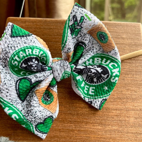 Starbucks bow | mommy and me | coffee date | iced coffee | baby bow | toddler bow | starbies | Liverpool bullet fabric.