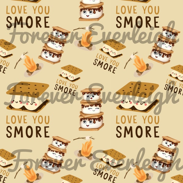 I love you s’more seamless pattern design | campfire design | camping pattern | bullet fabric design | double brushed Polly designs