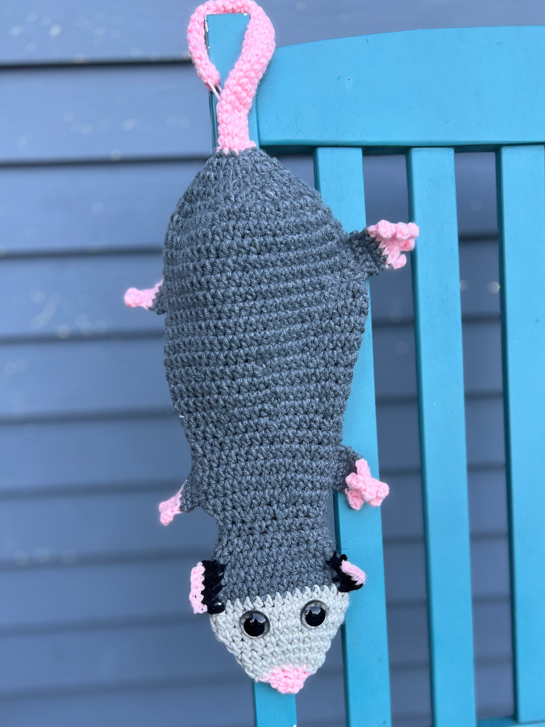 Handmade Crochet Opossum Grocery bag holder -- Great for organization in a unique way! Gift for opossum lovers!